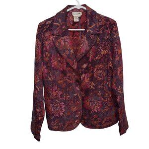 Coldwater Creek Womens Floral Jacquard Blazer Jacket Medium Rayon/Polyester Purp